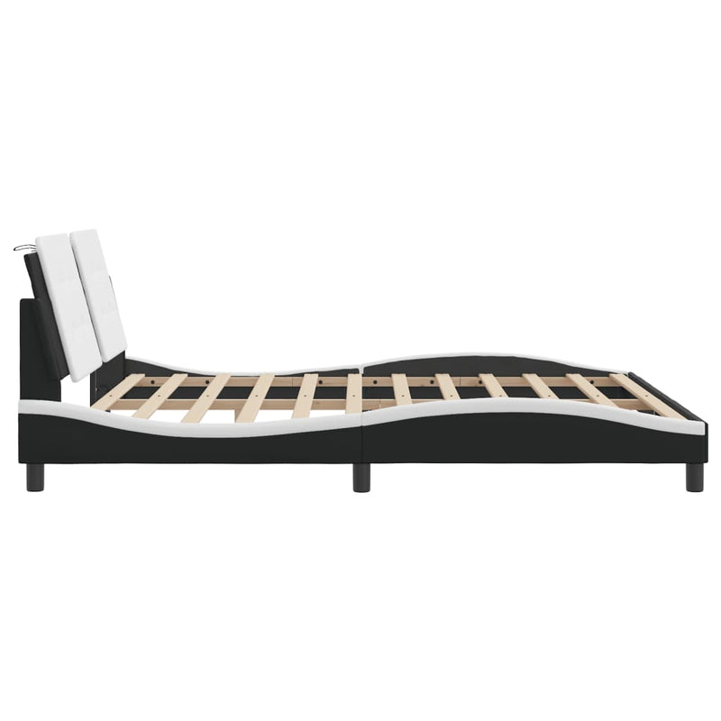 Bed Frame with Headboard Black and White 183x203 cm King Size Faux Leather