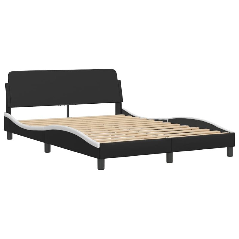 Bed Frame with LED Lights Black and White 137x190 cm Faux Leather