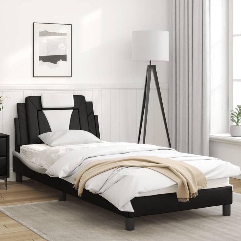 vidaXL Bed Frame with LED Lights Black and White 90x190 cm Faux Leather
