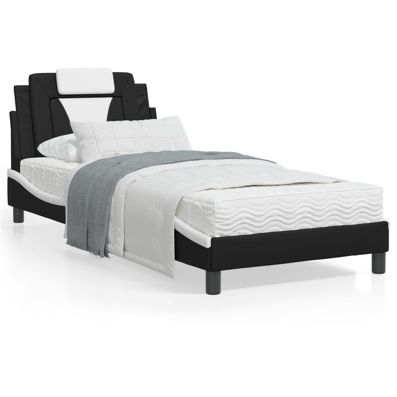 vidaXL Bed Frame with LED Lights Black and White 90x190 cm Faux Leather
