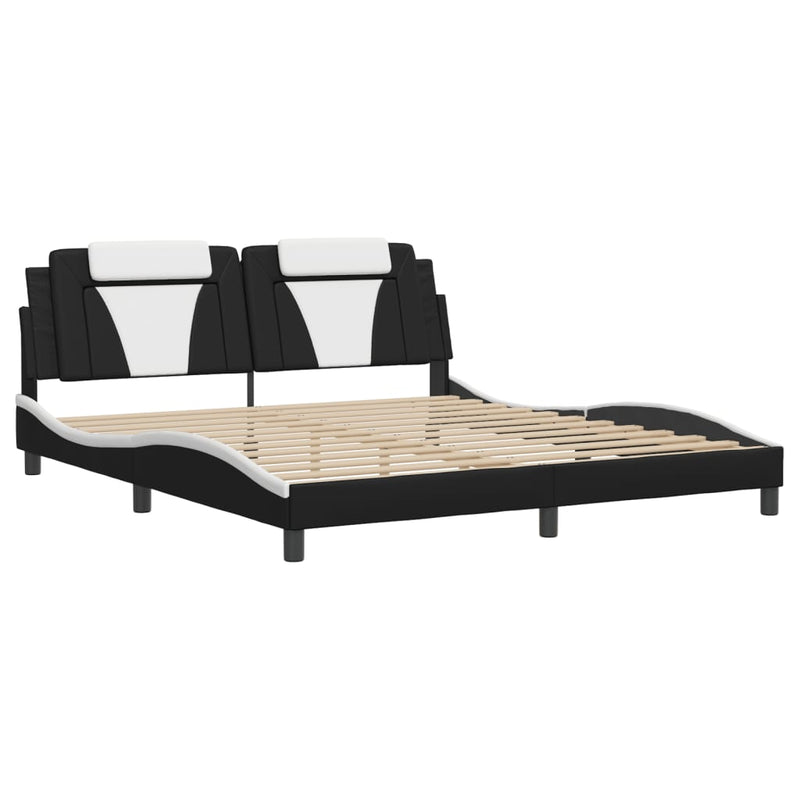 vidaXL Bed Frame with LED Lights Black and White 183x203 cm King Size Faux Leather