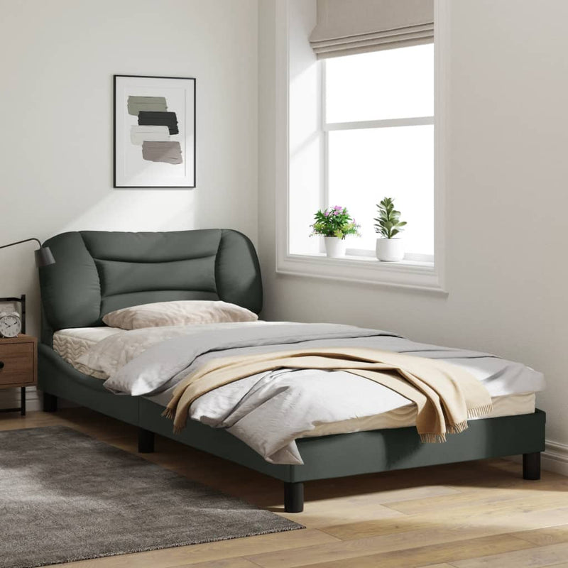 Bed Frame with LED Light Dark Grey 107x203 cm Fabric