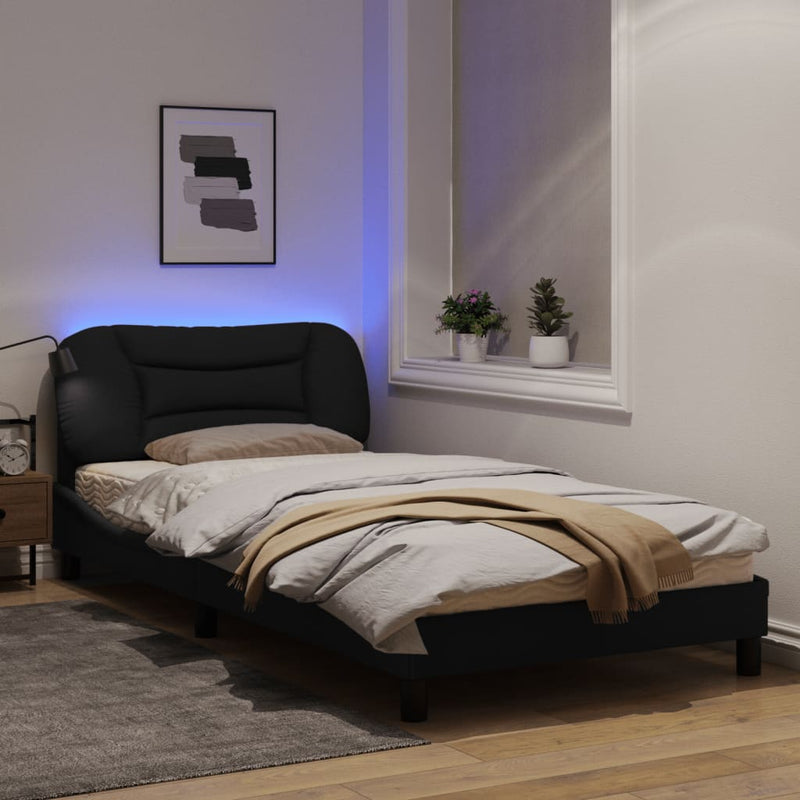 Bed Frame with LED Light Black 107x203 cm Fabric