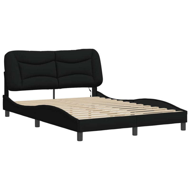 Bed Frame with LED Light Black 137x190 cm Fabric
