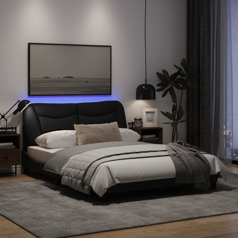 Bed Frame with LED Light Black 137x190 cm Fabric