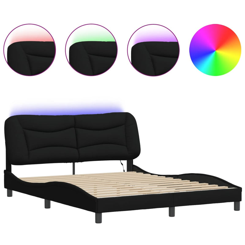 Bed Frame with LED Light Black 152x203 cm Fabric