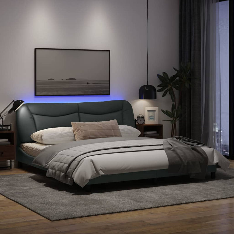 Bed Frame with LED Light Dark Grey 183x203 cm King Size Fabric