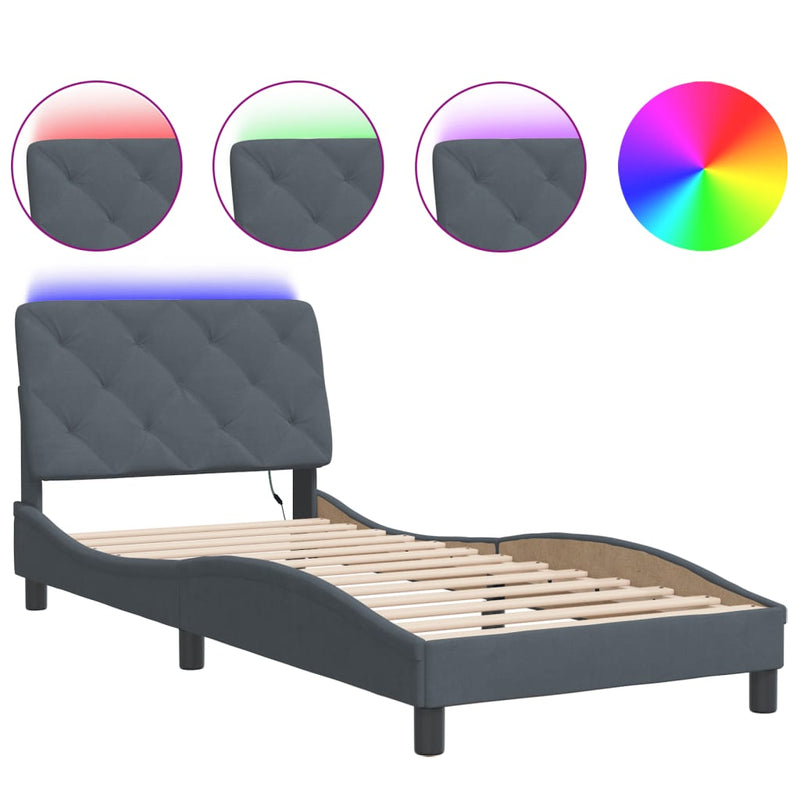 Bed Frame with LED Light Dark Grey 90x190 cm Velvet