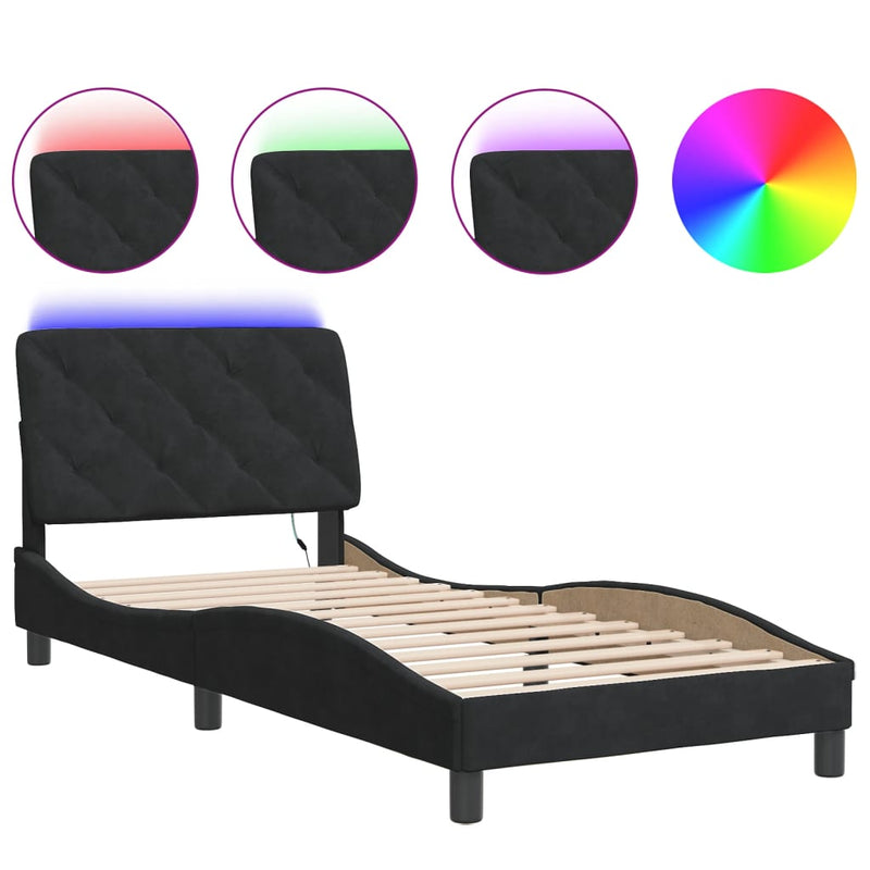 Bed Frame with LED Light Black 90x190 cm Velvet