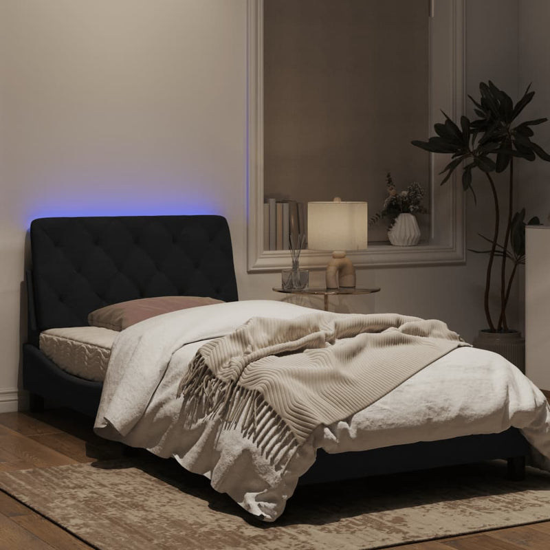 Bed Frame with LED Light Black 107x203 cm Velvet