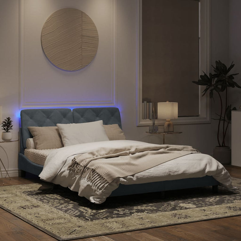Bed Frame with LED Light Dark Grey 152x203 cm Velvet
