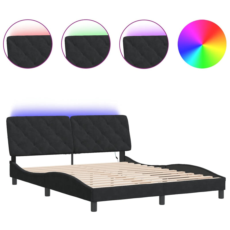 Bed Frame with LED Light Black 152x203 cm Velvet