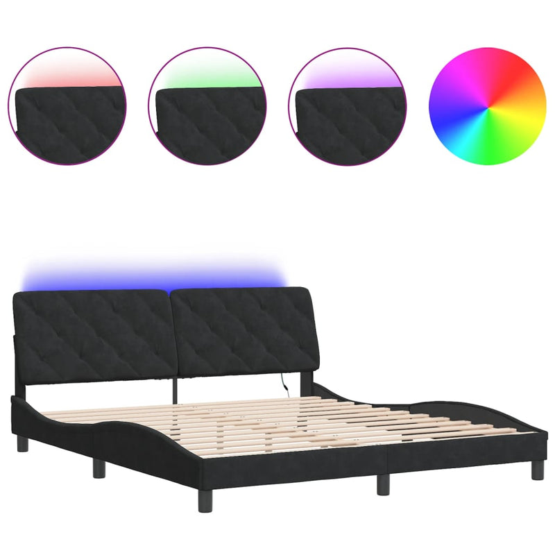 Bed Frame with LED Light Black 183x203 cm King Size Velvet