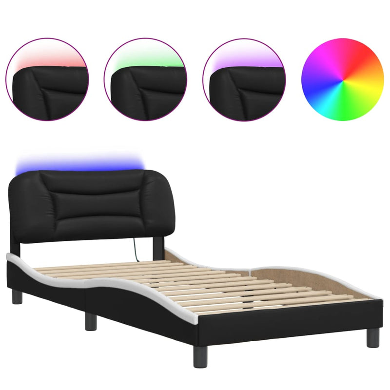 Bed Frame with LED Light Black and White 107x203 cm Faux Leather