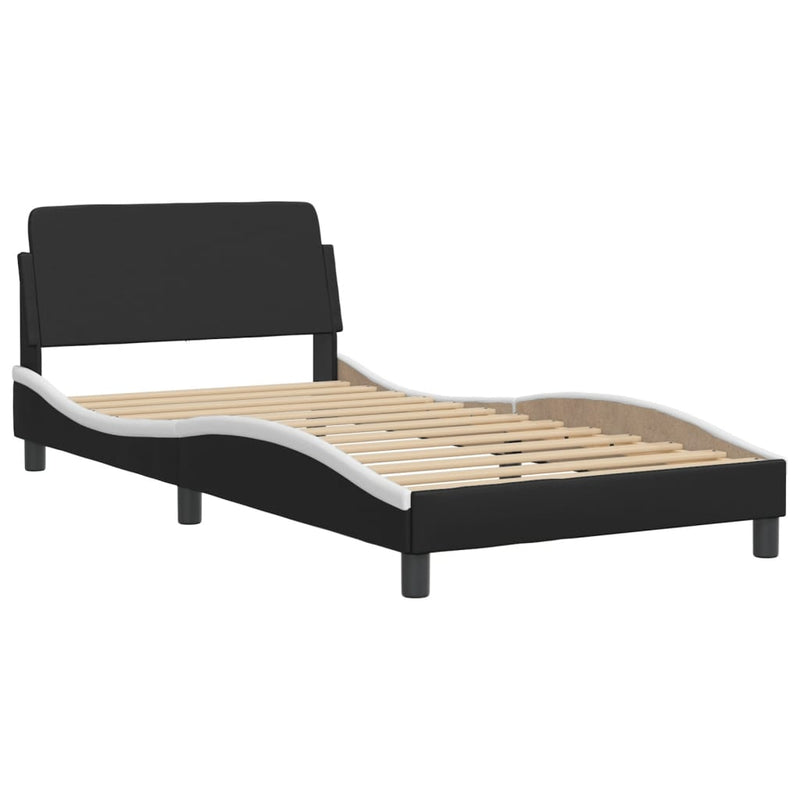 Bed Frame with LED Light Black and White 107x203 cm Faux Leather