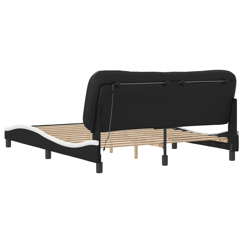 Bed Frame with LED Light Black and White 152x203 cm Faux Leather