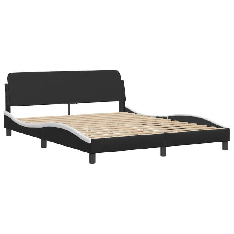Bed Frame with LED Light Black and White 152x203 cm Faux Leather
