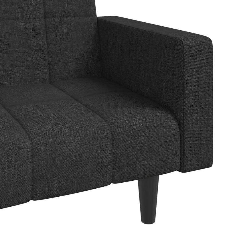 2-Seater Sofa Bed with Two Pillows Black Fabric