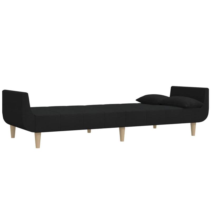 2-Seater Sofa Bed with Two Pillows Black Fabric