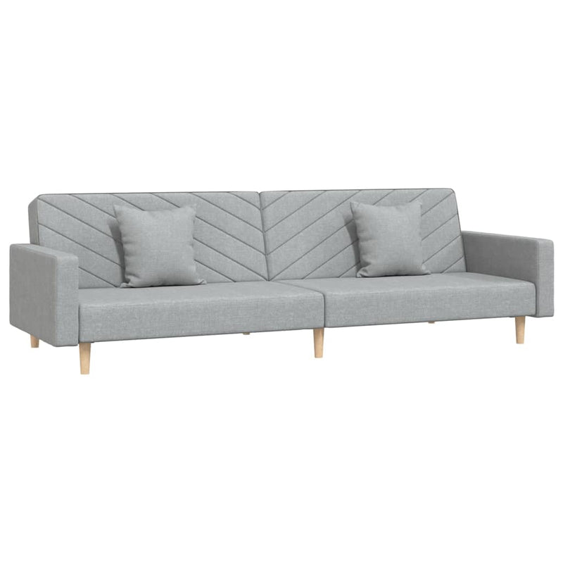 2-Seater Sofa Bed with Two Pillows Light Grey Fabric