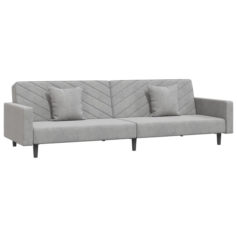 2-Seater Sofa Bed with Two Pillows Light Grey Velvet