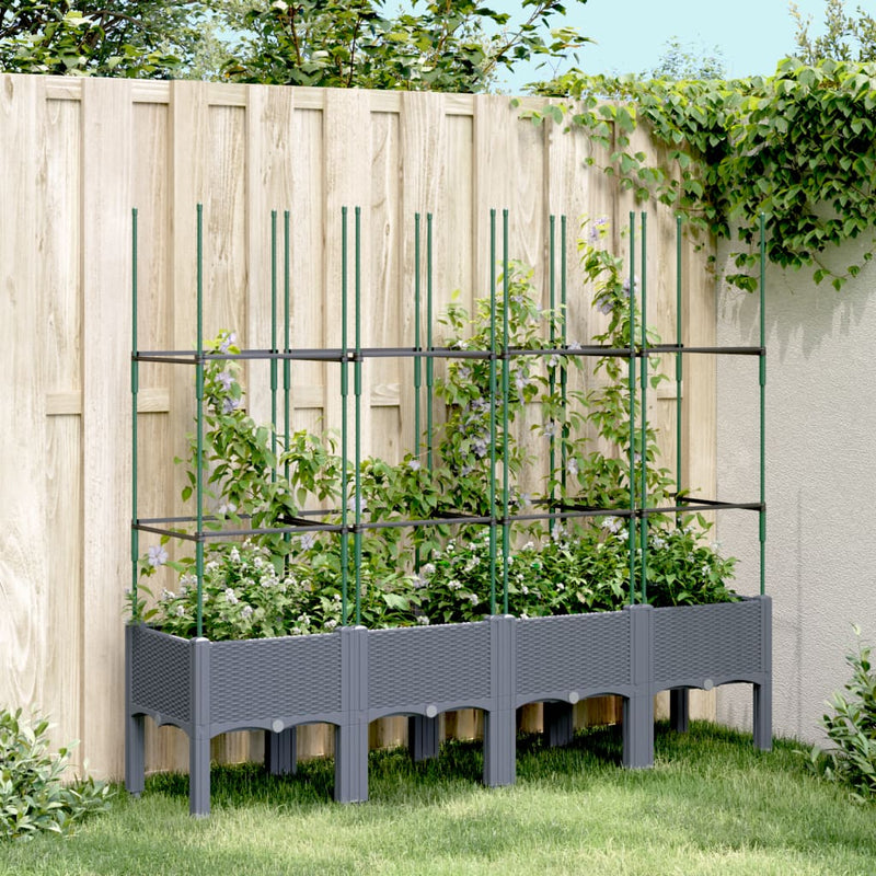 Garden Planter with Trellis Grey 160x40x142.5 cm PP