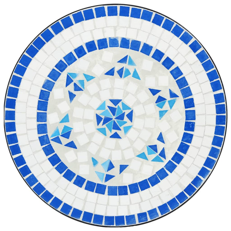 Mosaic Bistro Set Blue and White Iron and Ceramic