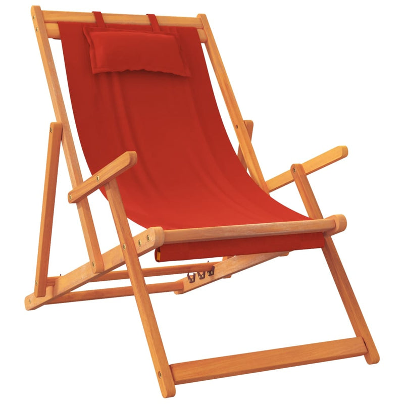Folding Beach Chairs 2 pcs Red Fabric