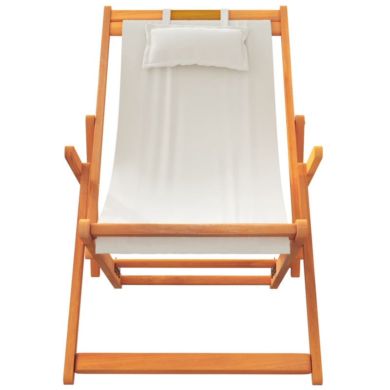 Folding Beach Chairs 2 pcs Cream Fabric