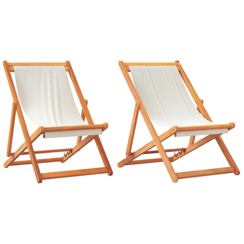 Folding Beach Chairs 2 pcs Cream White Fabric