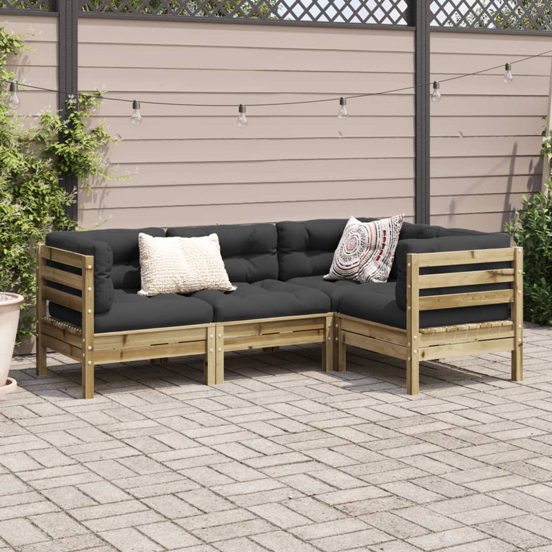 4 Piece Garden Sofa Set with Cushions Impregnated Wood Pine