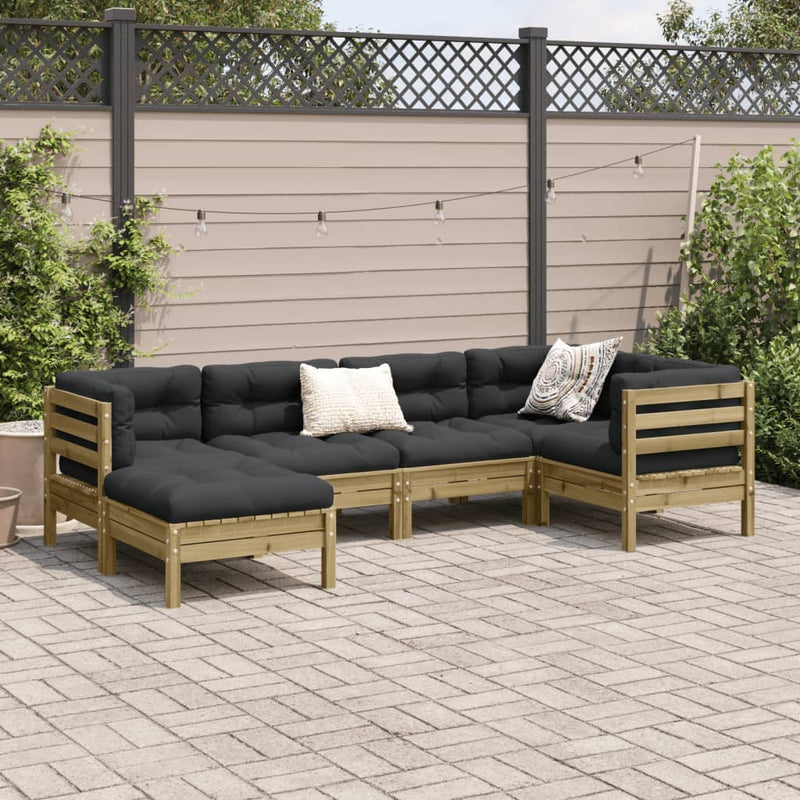 6 Piece Garden Sofa Set with Cushions Impregnated Wood Pine