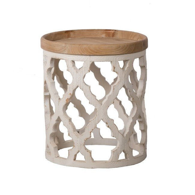Lattice Round Shabby Chic Side Table Distressed White Image 1 - uhdd_20829