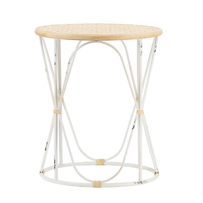 Set of 2 Bamboo Weave/Iron Side Tables Distressed White Image 2 - uhdd_20837