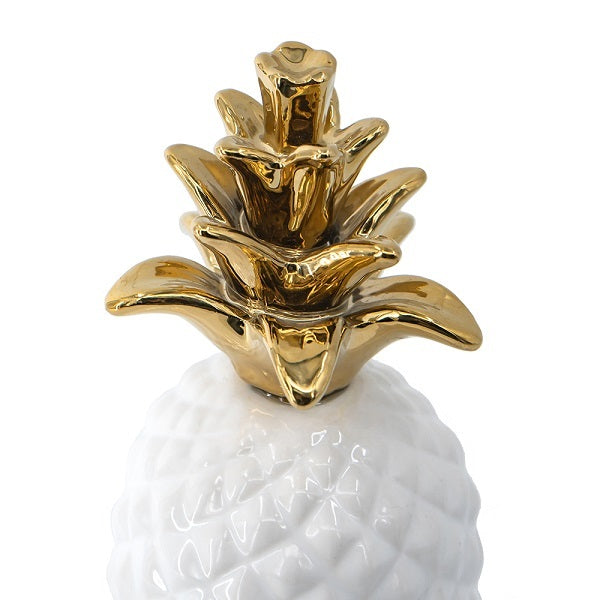 White Pineapple Ornament with a Gold Crown Image 2 - uhdd_20840
