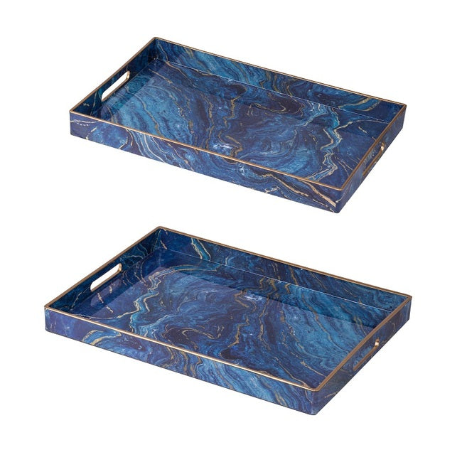 Marble Patterned Blue set of 2 rectangular trays Image 1 - uhdd_20850