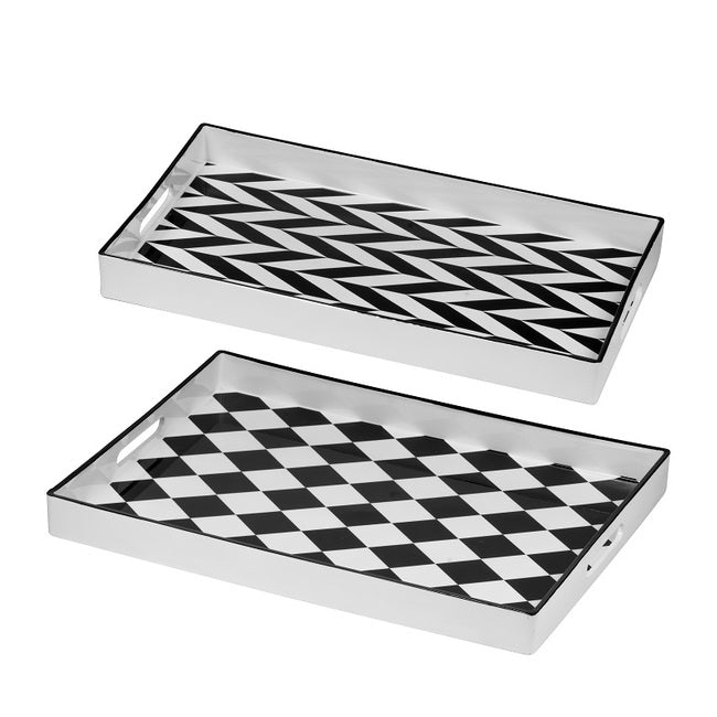 Black & White Patterned set of 2 rectangular trays Image 1 - uhdd_20851