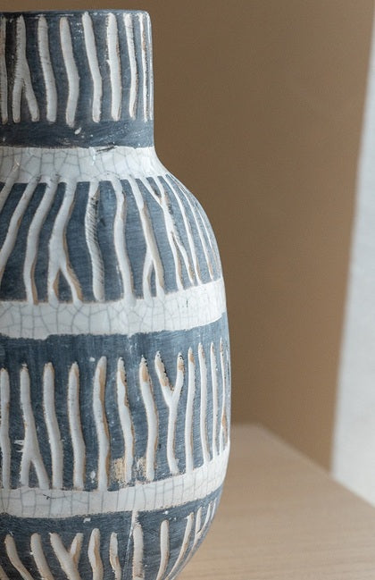 Tan and Black Ceramic Vase