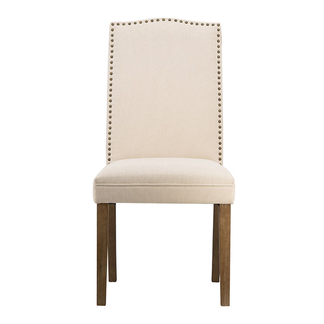 Studded Beige Armless Dining Chairs Set of 2