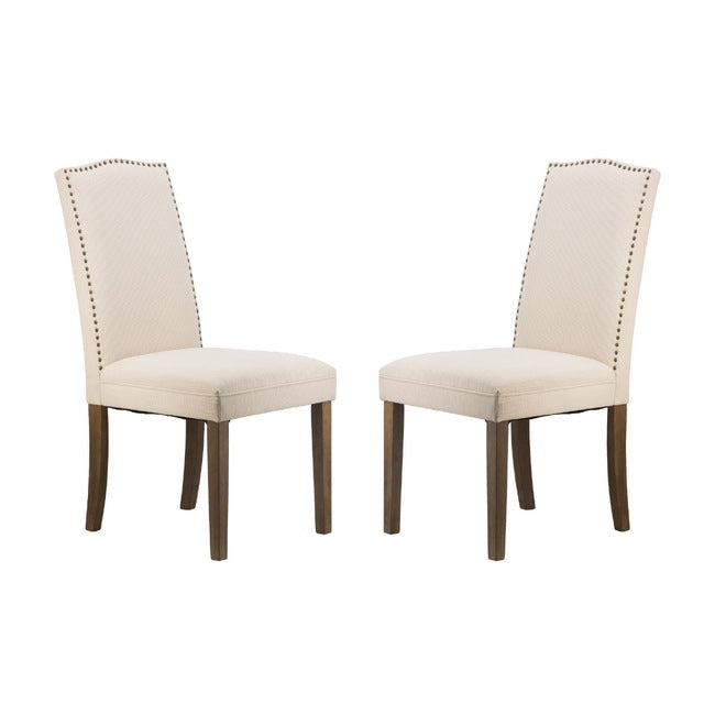 Studded Beige Armless Dining Chairs Set of 2