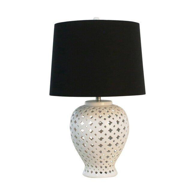 Lattice Tall White Table Lamp w/Black Shade Image 1 - uhdd_29014