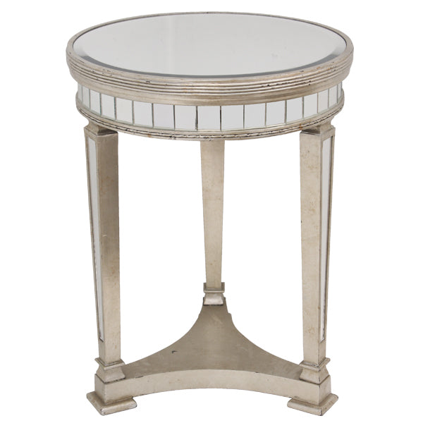 Mirrored Pedestal Round Side Table Antiqued Ribbed Image 1 - uhdd_41103