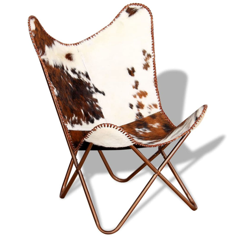 Butterfly Chair Brown and White Real Cowhide Leather