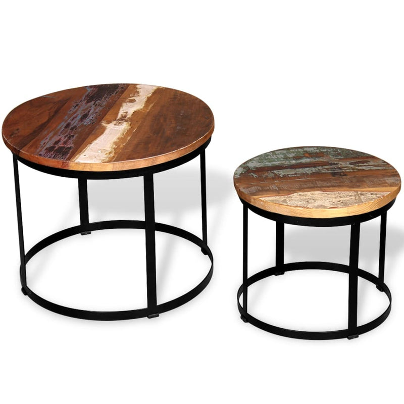Coffee_Table_Set_2_Pieces_Solid_Reclaimed_Wood_Round_40/50cm_IMAGE_1