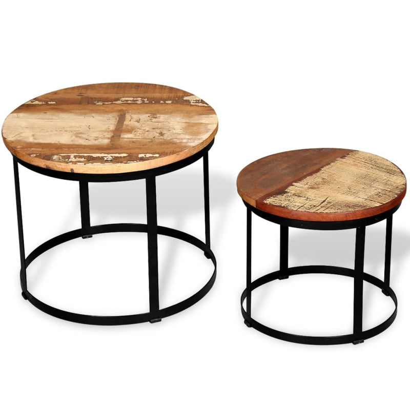 Coffee_Table_Set_2_Pieces_Solid_Reclaimed_Wood_Round_40/50cm_IMAGE_2