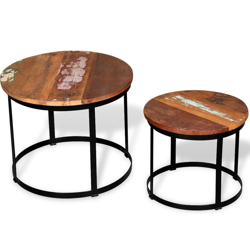 Coffee_Table_Set_2_Pieces_Solid_Reclaimed_Wood_Round_40/50cm_IMAGE_3