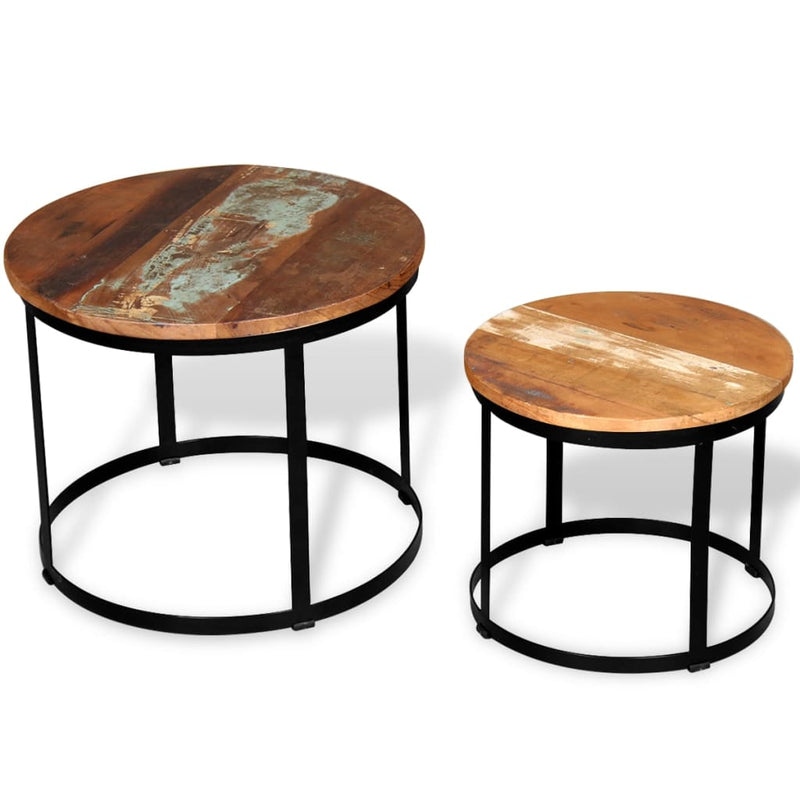 Coffee_Table_Set_2_Pieces_Solid_Reclaimed_Wood_Round_40/50cm_IMAGE_4