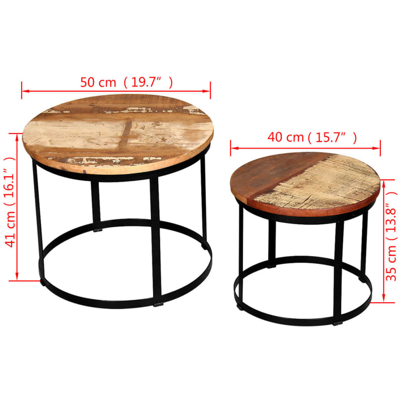 Coffee_Table_Set_2_Pieces_Solid_Reclaimed_Wood_Round_40/50cm_IMAGE_7