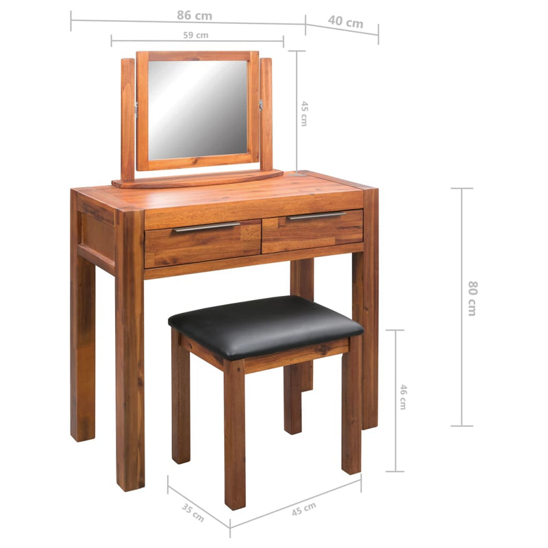 Dressing Table with Stool and Mirror Solid Acacia Wood