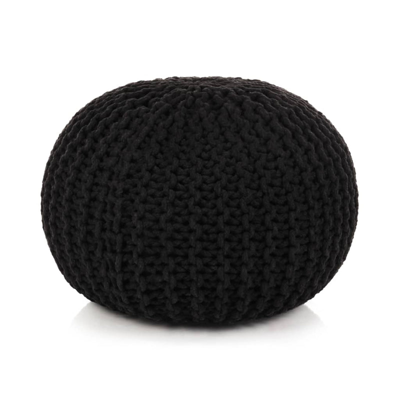 Hand-Knitted_Pouffe_Cotton_50x35_cm_Black_IMAGE_1
